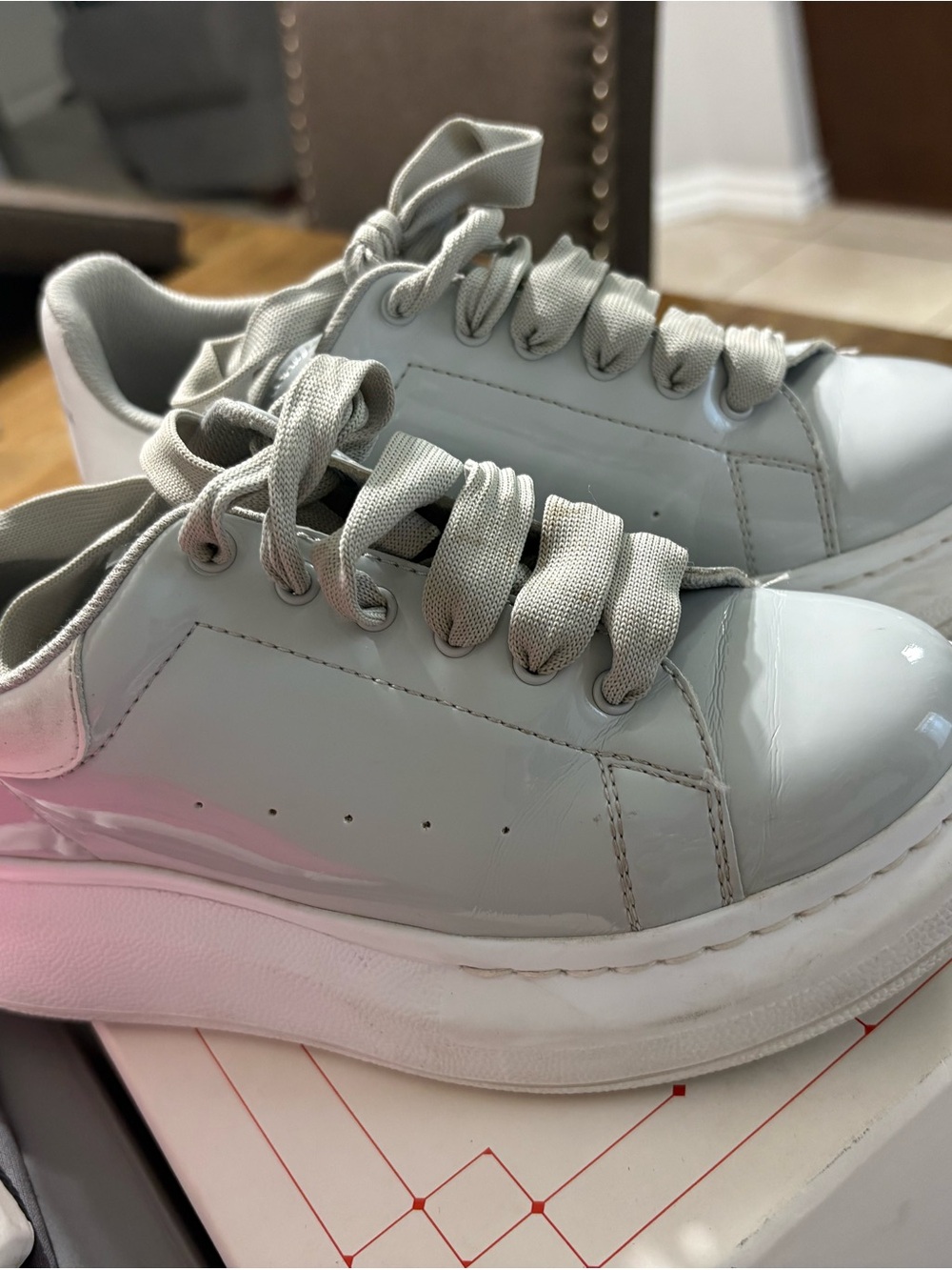 Alexander McQueen Kids White Patent Platform Sneakers